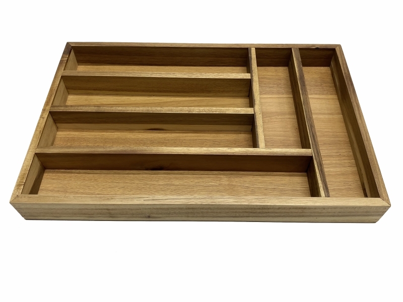 Premium Acacia Wood Flatware Tray with 6 Compartments - Eco-friendly Drawer Organizer